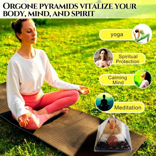Crystal Orgone Pyramid – Orgonite Energy Generator with Copper-Wrapped Quartz and Shungite Crystals for Positive Energy
