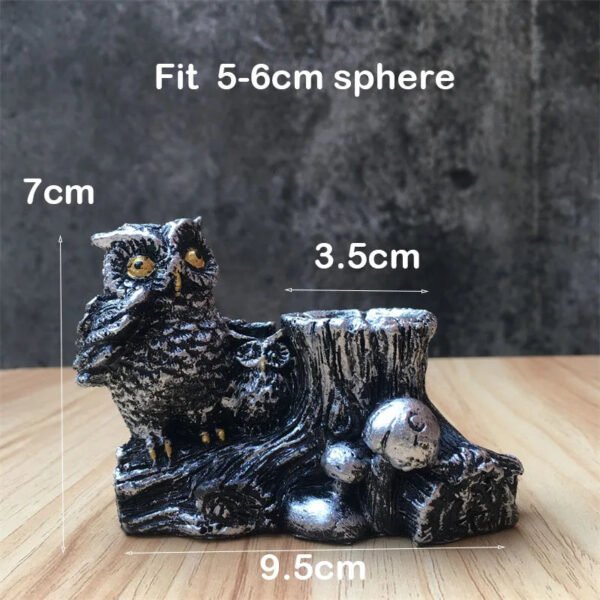 Resin Mushroom Tree Owl Figurine Statue Crystal Sphere Holder Ball Stand Display Base Sculpture