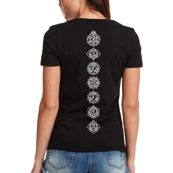 "Women's Relaxed Fit T-Shirt Infused with Crystal Chakras: Clear Quartz, Amethyst, Sodalite, Rose Quartz, Citrine, Carnelian, and Obsidian"