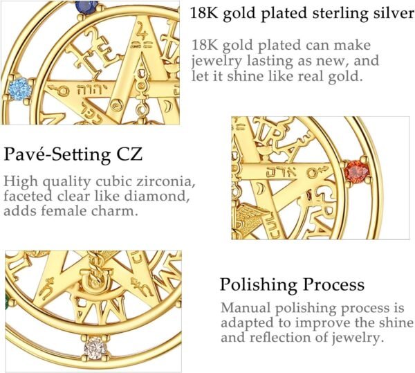 Vito Sterling Silver Tetragrammaton Necklace for Women Men, Abalone Shell 18k Gold Plated Pentagram Pendant, Wiccan Protection Amulet Pentacle Star Jewelry Gift for Wife Husband, 24"/18"/22"