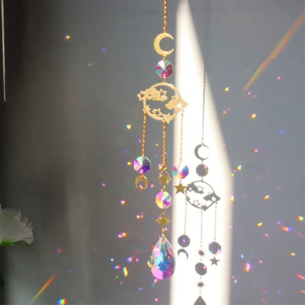 Crystal Wind Chime Star Moon Sun Light Catcher Prism Rainbow Maker Suncatcher Windbell Hanging Pendant Ornament Home Decoration