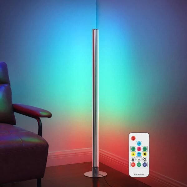 LED Corner Floor Lamp, RGBW Dimmable Mood Lighting with Remote, Modern Color Changing Accent Light for Bedroom, Living Room, Office, Gaming Room, Kids Room, 45”, Home Decor