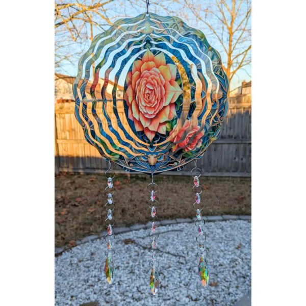 Mandalas 3D Sublimation Aluminum Metal Wind Spinner with Crystal Pendant for Outdoor Garden Yard Hanging Ornament Decoration