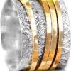 925 Sterling Silver Spinner Ring for Women with 4 Brass Fidget Rings Chunky Wide Band