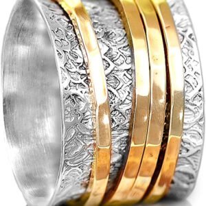 925 Sterling Silver Spinner Ring for Women with 4 Brass Fidget Rings Chunky Wide Band
