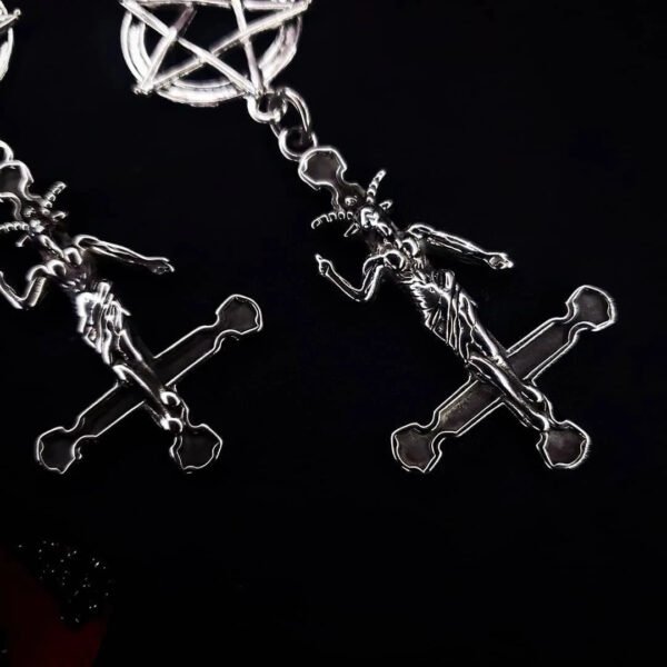 Demon Earrings – Goth Punk Style Inverted Pentagram Baphomet Satan Earrings for Dark Art Lovers