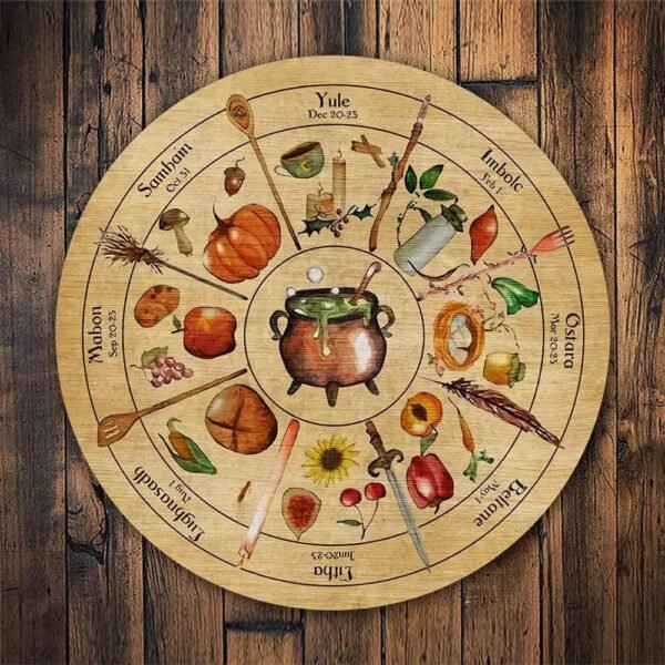 Wheel of the Year Wooden Wall Plaque - Witch Pagan Wiccan Sabbat Decor