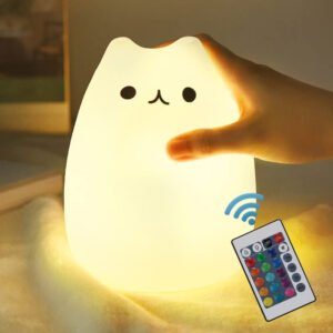 8c9544e6c2989d371dd6a0a86a594b9e_ff1a9b00-39e7-4782-8158-3719a6d9161e Cat Lamp, Remote Control Silicone Kitty Night Light for Kids Toddler Baby Girls Rechargeable Cute Kawaii Nightlight , White , 4 Piece Set
