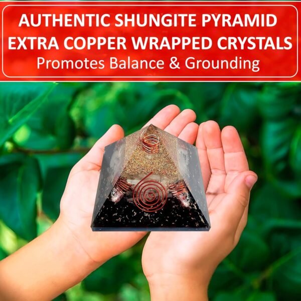 Crystal Orgone Pyramid – Orgonite Energy Generator with Copper-Wrapped Quartz and Shungite Crystals for Positive Energy