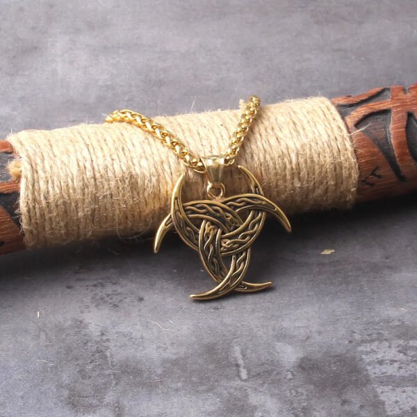 Eternal Vigor: Norse Rune Amulet Pendant - Viking Trinity Necklace in Gold Stainless Steel