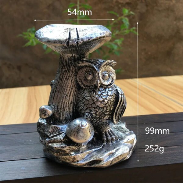 Resin Mushroom Tree Owl Figurine Statue Crystal Sphere Holder Ball Stand Display Base Sculpture