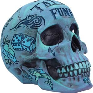 Dark Collection~Aqua Blue Traditional, Tribal Tattoo Fund Skull, Polyresin, One Size