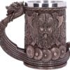 Mythology Collection~ B4810P9 Bronze Drakkar Viking Tankard 15cm, Resin w. Stainless Steel