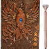 Witchcraft~3D Phoenix Vintage Leather Journal Writing Notebook with Pen Set,Antique Handmade Leather Daily Notepad Sketchbook,Travel Diary&Notebooks to Write in,Gift for Men Women