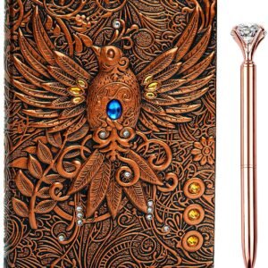 Witchcraft~3D Phoenix Vintage Leather Journal Writing Notebook with Pen Set,Antique Handmade Leather Daily Notepad Sketchbook,Travel Diary&Notebooks to Write in,Gift for Men Women