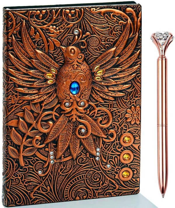 Witchcraft~3D Phoenix Vintage Leather Journal Writing Notebook with Pen Set,Antique Handmade Leather Daily Notepad Sketchbook,Travel Diary&Notebooks to Write in,Gift for Men Women