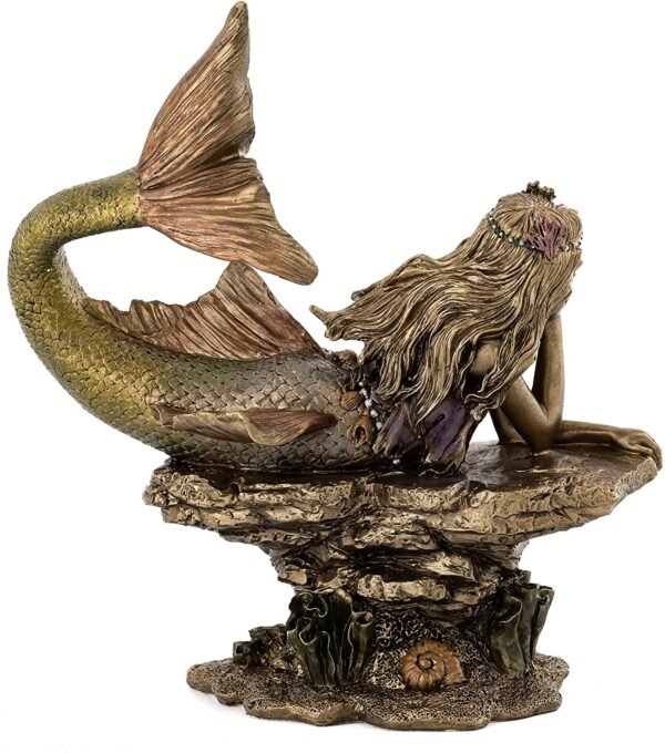 Magic  Collection~Top Collection Daydreaming Mermaid Statue- Hand-Painted Decorative Thinking Mermaid Sculpture with Antique Bronze Finish Look- 6.75-Inch Collectible Fantasy Figurine