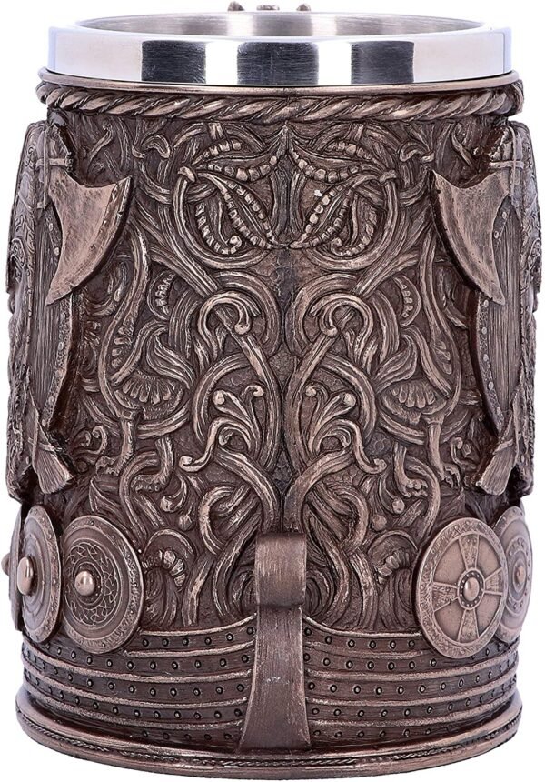 Mythology Collection~ B4810P9 Bronze Drakkar Viking Tankard 15cm, Resin w. Stainless Steel