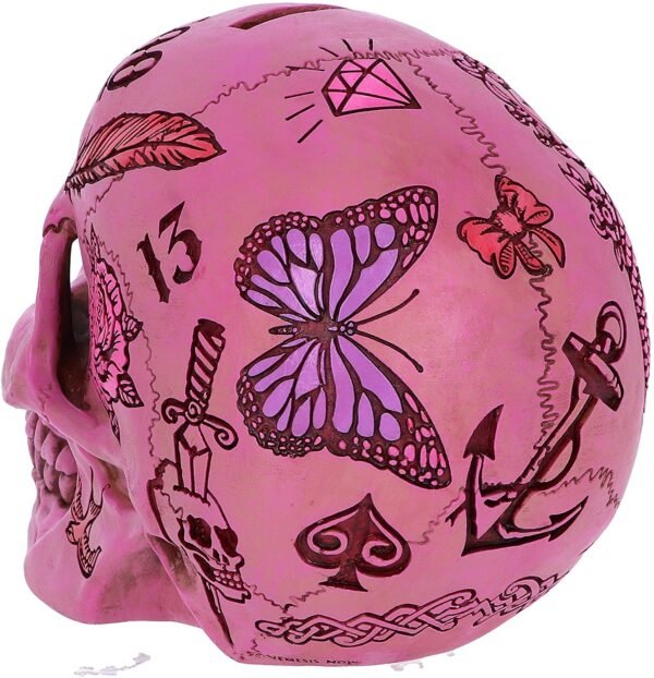 Magicun N.Giftware~Pink Traditional Tribal Tattoo Fund Skull Money Box, 15cm