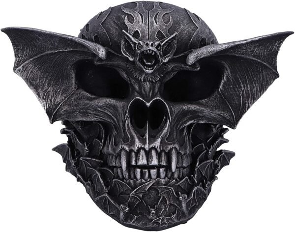 Artist Collections~ Spiral Dark Gothic Bat Skull Figurine Ornament, Black, 19cm