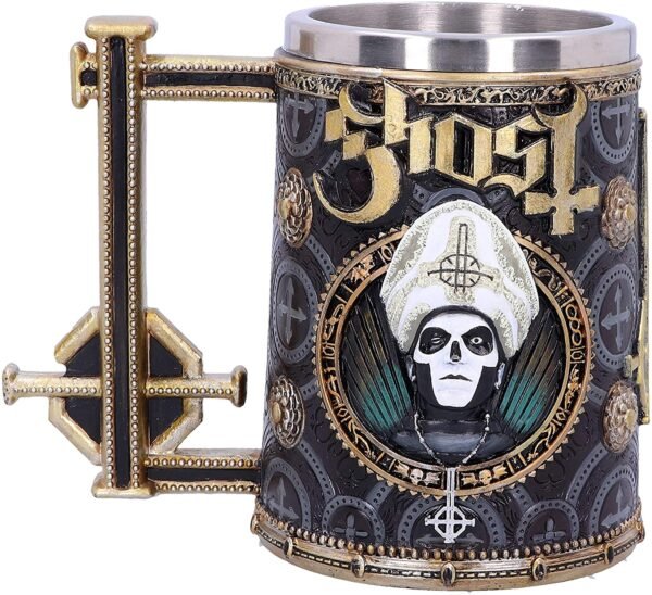 Band Merchandise~ B4857P9 Licensed Ghost Papa Emeritus III Meliora Gold Tankard, Resin w. Stainless Steel