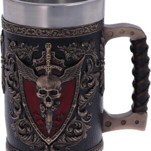 Dark Collection~Et Alas Mortis Winged Skull Tankard Mug, Polyresin, Black and Bronze, One Size