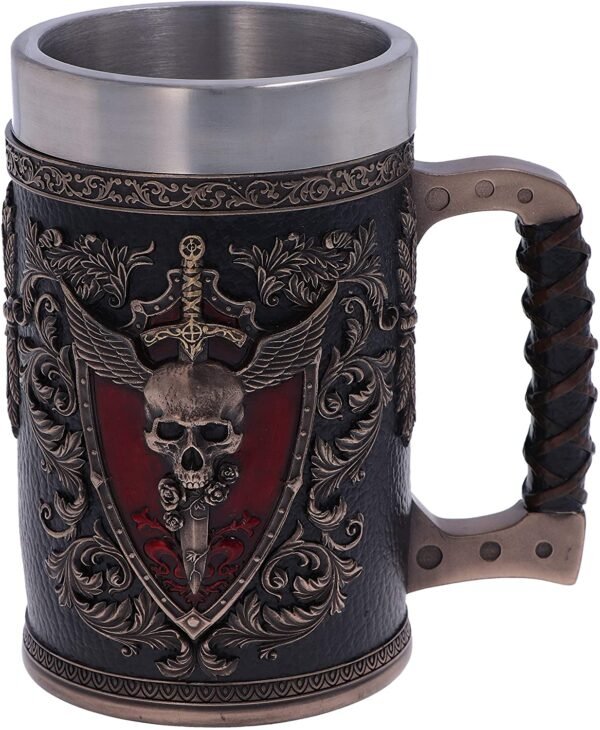 Dark Collection~Et Alas Mortis Winged Skull Tankard Mug, Polyresin, Black and Bronze, One Size