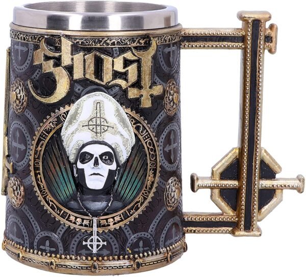 Magicun N.Giftware~B4857P9 Licensed Ghost Papa Emeritus III Meliora Gold Tankard, Resin w. Stainless Steel