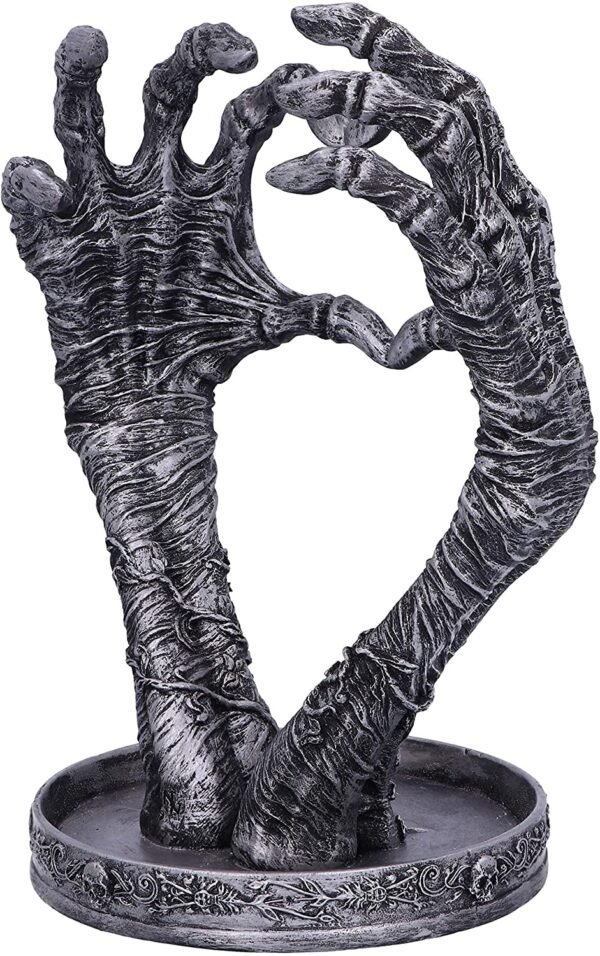 Magicun N.Giftware~Gothic Mummified Love Heart Hands Jewellery Dish Holder, 22cm, Silver