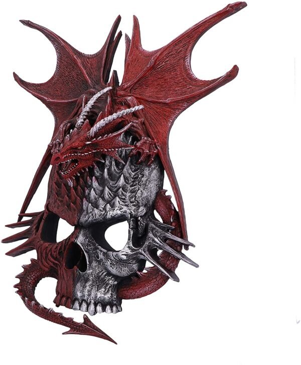 Artist Collections~ Spiral Serpent Infection Dragon and Mutated Skull Wall Plaque, Red, 31.5cm