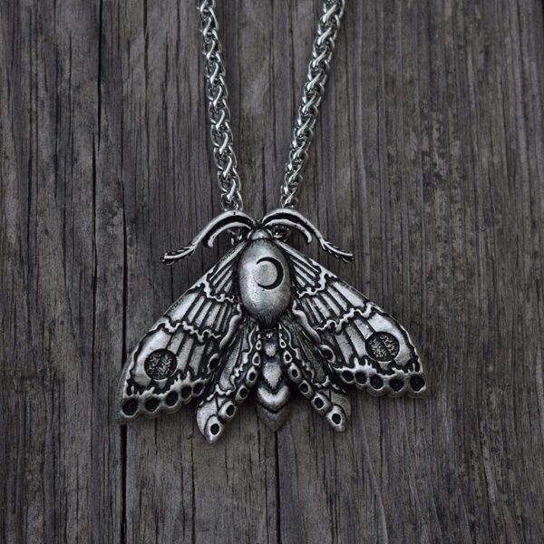 SanLan Death Head Moth Pendant Necklace Wicca Jewelry Goth Moth and The Moon