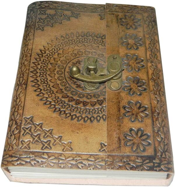 Witchcraft~M&N Handmade Tanned Leather Journal, Notebook, Blank Pages, Metal Clasp, 7"x5"