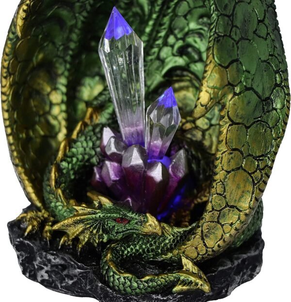 Magicun N.Giftware~Quartz Guard Green and Gold Dragon Crystal Light Up Figurine, 11.5cm