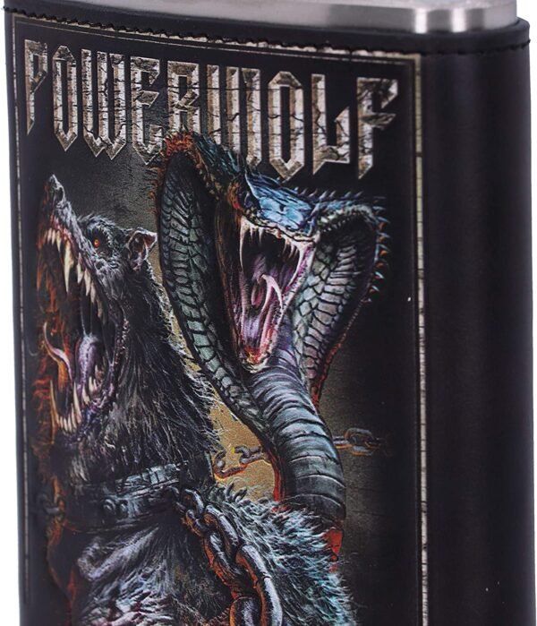 Band Merchandise~ Officially Licensed Powerwolf Kiss of The Cobra King Embossed Hip Flask, Black, 7oz