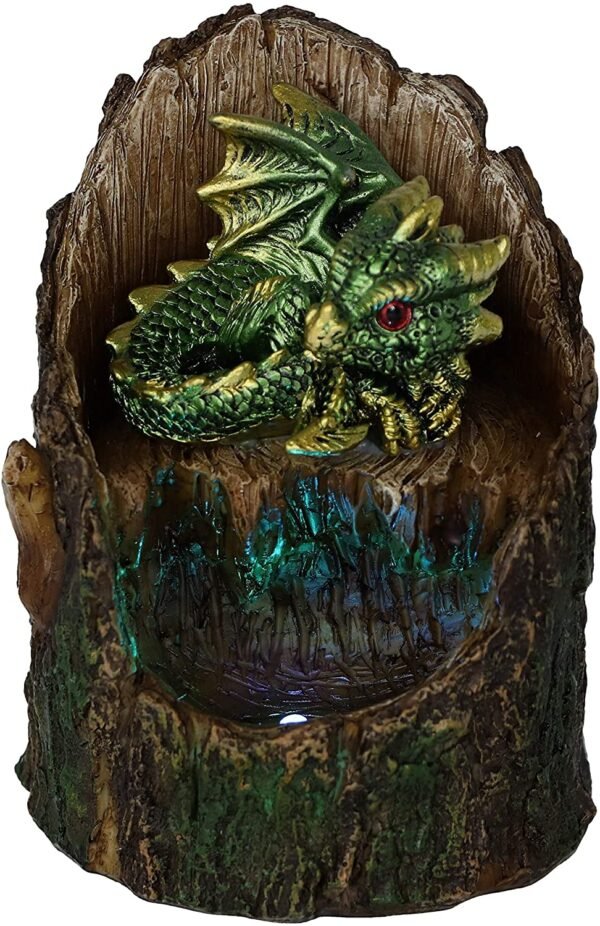 Magicun N.Giftware~Arboreal Hatchling Green Dragon in Tree Trunk Light Up Figurine, 10.8cm, Red