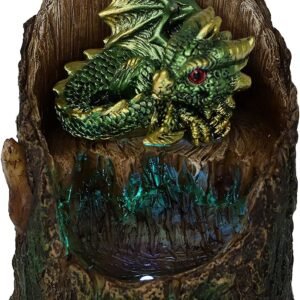 Fantasy Collection~ Arboreal Hatchling Green Dragon in Tree Trunk Light Up Figurine, Red, 10.8cm