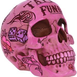 Magicun N.Giftware~Pink Traditional Tribal Tattoo Fund Skull Money Box, 15cm
