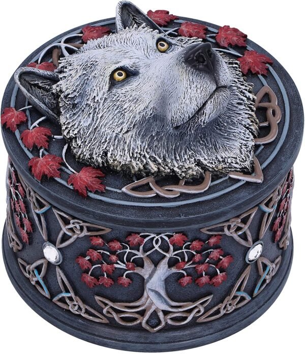 Magicun N.Giftware~White Lisa Parker Guardian of The Fall Autumn Wolf Trinket Box, 11cm