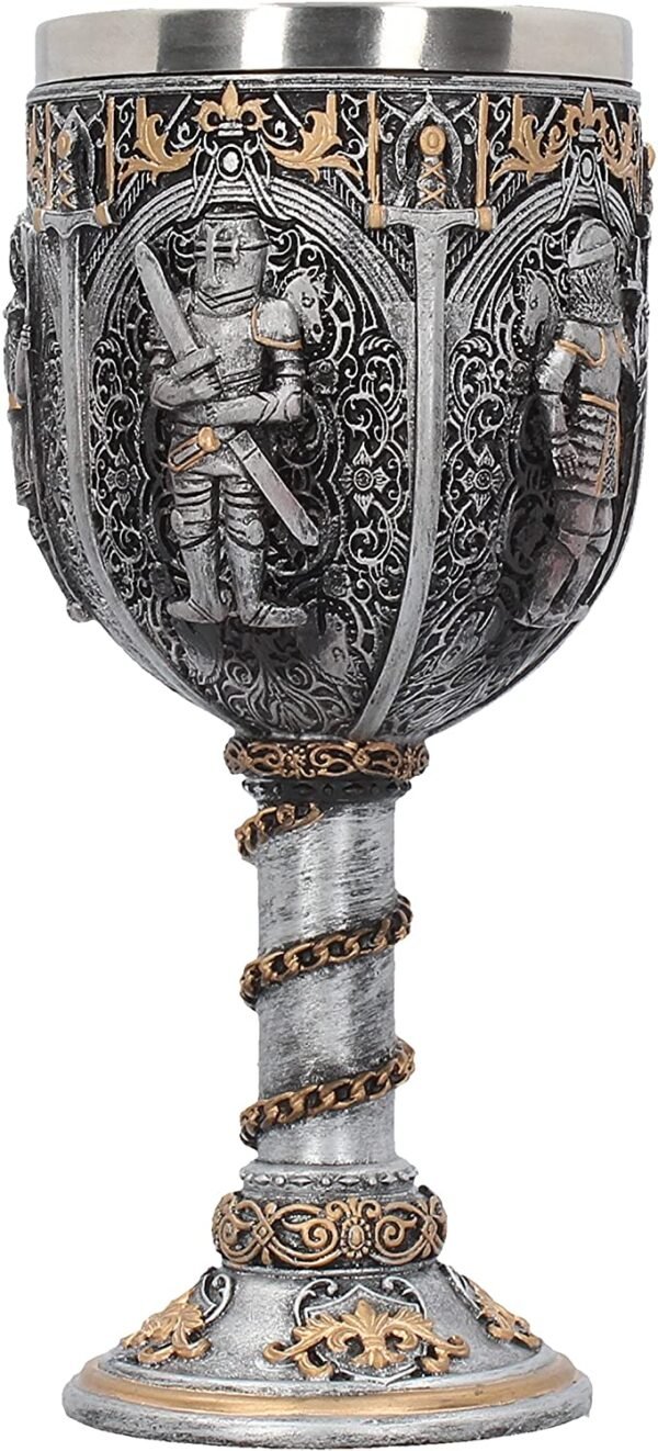 Magicun N.Giftware~Silver, Medieval Knight Goblet 17.5cm, Resin w/Stainless Steel Insert