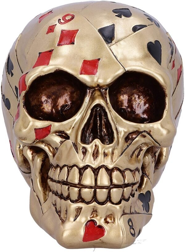 Magicun N.Giftware~Dead Mans Hand Golden Playing Card Skull Ornament, 15cm, Gold
