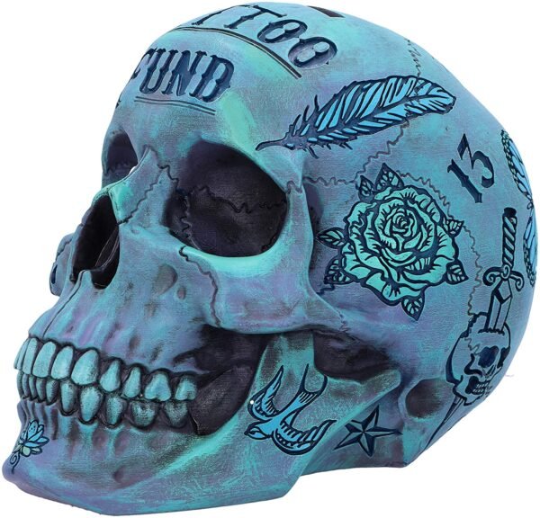 Dark Collection~Aqua Blue Traditional, Tribal Tattoo Fund Skull, Polyresin, One Size