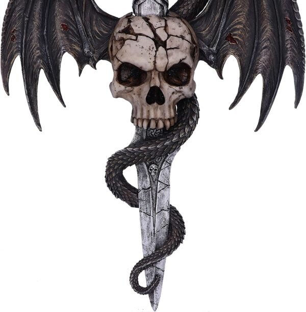 Artist Collections~ Spiral Draco Skull Dragon and Dagger Wall Plaque, Silver, 36.5cm