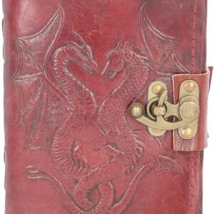 Fantasy Collection~ Double Dragon Leather Journal With Lock 20cm Brown