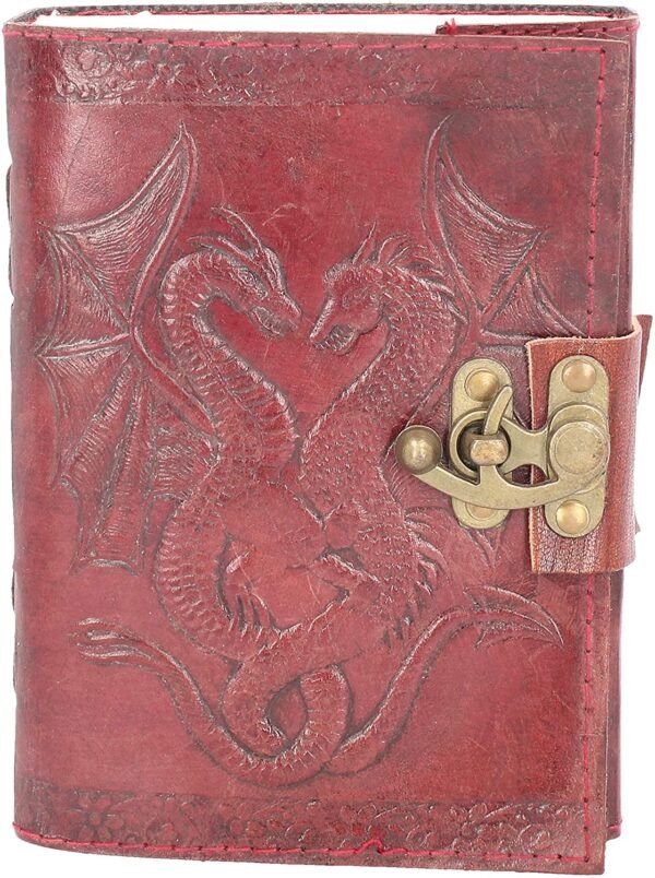 Fantasy Collection~ Double Dragon Leather Journal With Lock 20cm Brown