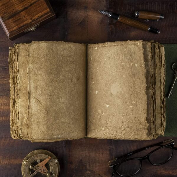 Witchcraft~Vintage Leather Journal - Antique Handmade Deckle Edge Vintage Paper Leather Bound Journal - Book of Shadows Journal - Leather Sketchbook - Drawing Journal - Great Gift (Green, 11.5"x8.25")