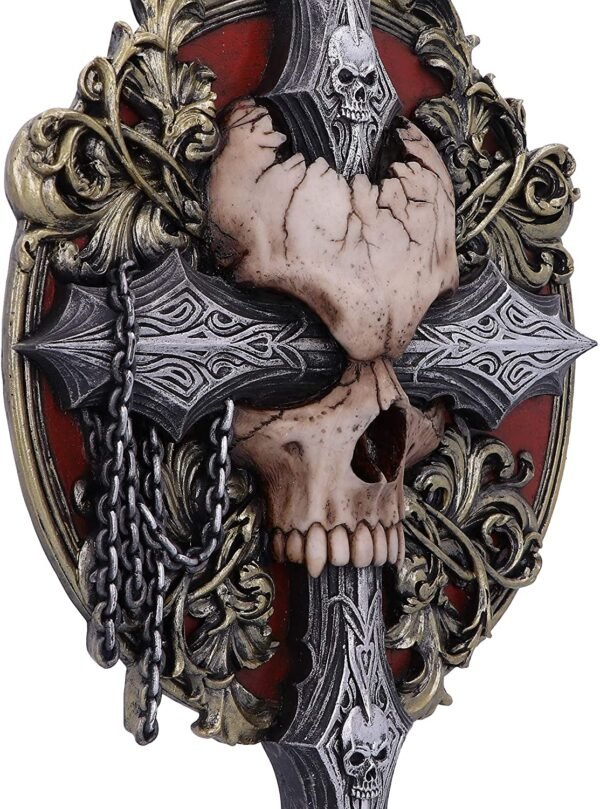 Artist Collections~ Spiral Darkness Cross Baroque Skull and Chains Wall Plaque, Red, 32cm