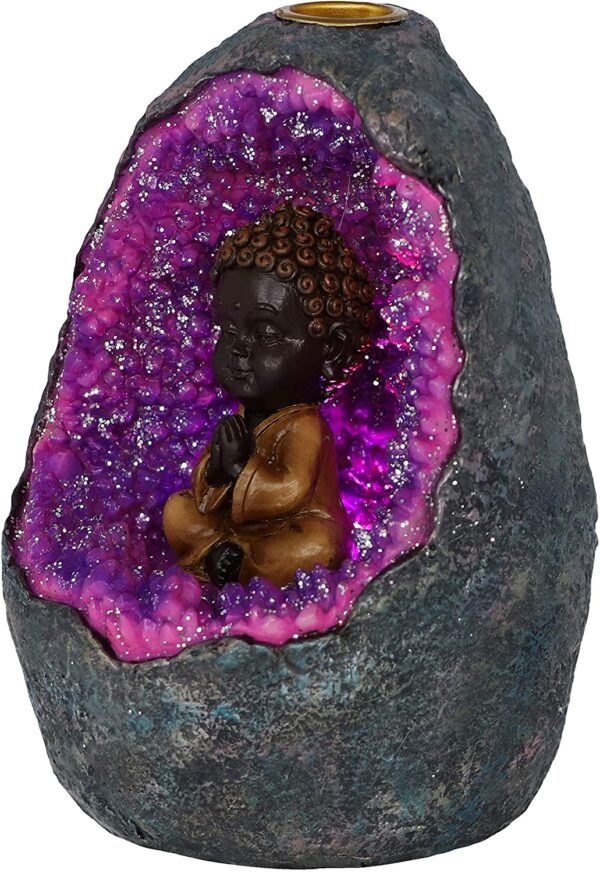 Magicun N.Giftware~Zen Geode Baby Buddha Crystal Backflow Incense Burner, 14.5cm, Purple
