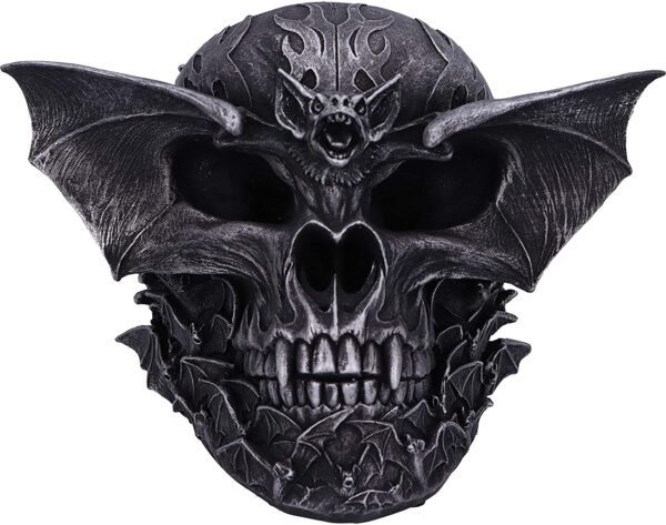 Artist Collections~ Spiral Dark Gothic Bat Skull Figurine Ornament, Black, 19cm
