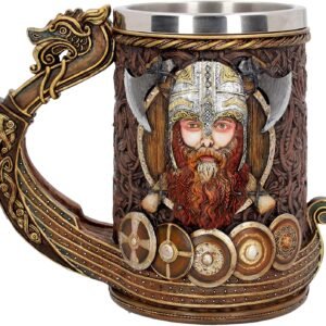 Mythology Collection~ Drakkar Viking Dragon Boat Tankard 15cm, Resin w. Stainless Steel, Painted, One Size
