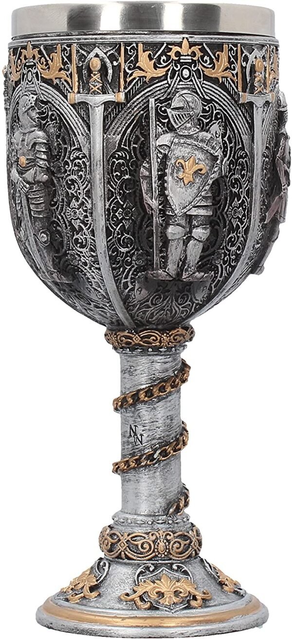 Magicun N.Giftware~Silver, Medieval Knight Goblet 17.5cm, Resin w/Stainless Steel Insert